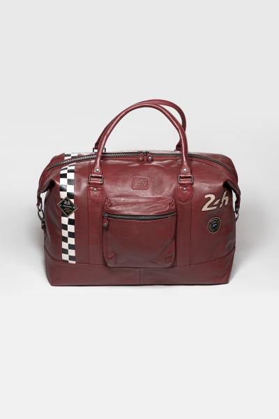 Borsa da viaggio grande in pelle rosso scuro con striscia Racing