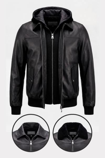 Chaqueta de cuero negra versátil 3 en 1