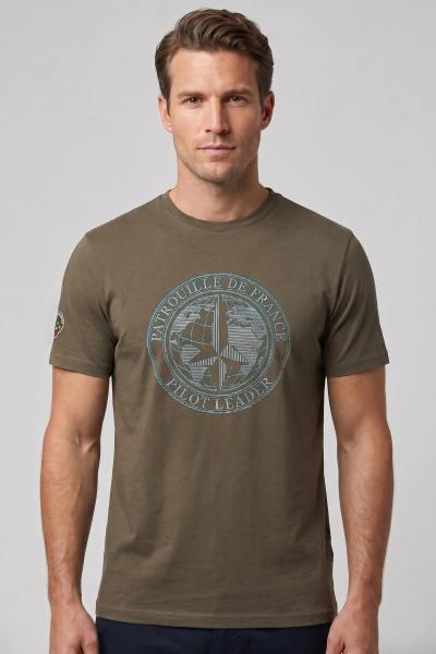 T-shirt kaki con illustrazione della Patrouille de France