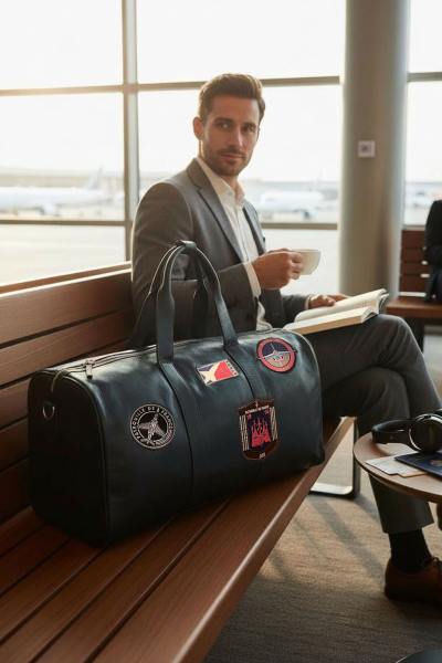 Borsa da viaggio blu navy scuro con toppe Patrouille de France
