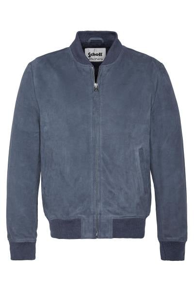 Le LC300 INDIGO de Schott, cuir de chèvre velours bleu et léger.