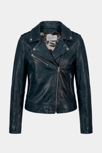 marineblaue Bikerjacke aus Leder für Damen