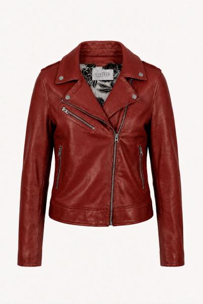 Ketchuprote Leder-Bikerjacke für Damen