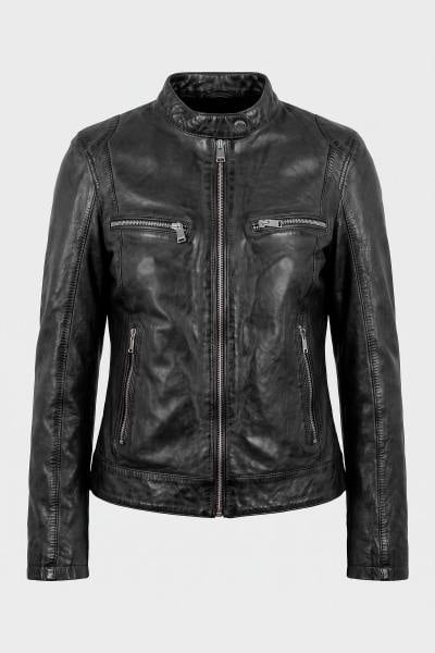 Blouson noir en cuir de mouton pour femme