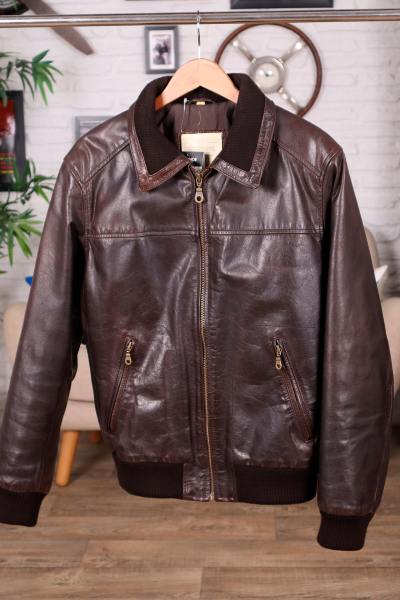 Blouson en cuir de buffle aspect vieilli