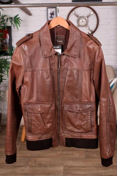 Blouson en cuir de buffle marron