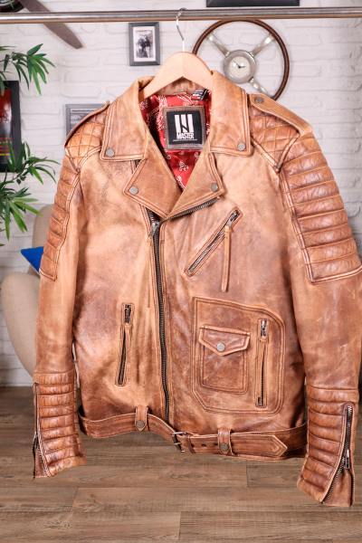 Blouson biker en cuir de vachette