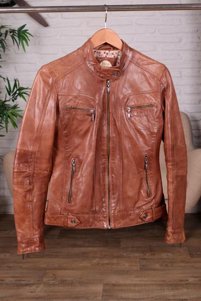 Blouson col rond style motard couleur bison