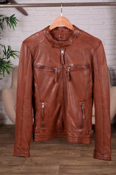 Blouson coupe skinny en cuir de mouton 