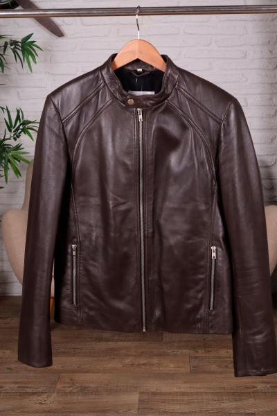 Blouson coupe Slimfit marron en cuir