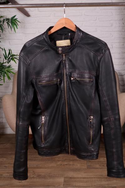 Blouson coupe skinny aspect vieilli en cuir
