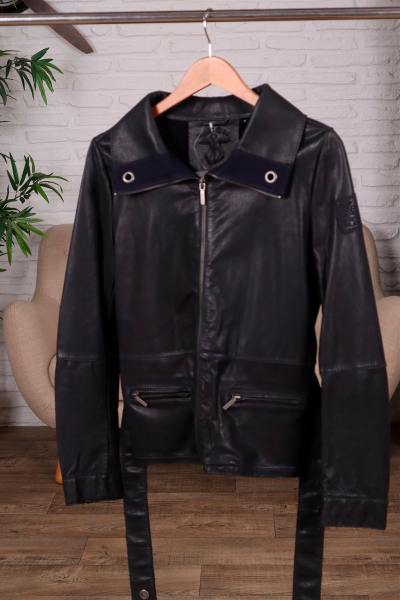 Blouson Femme à ceinture bleu marine en cuir