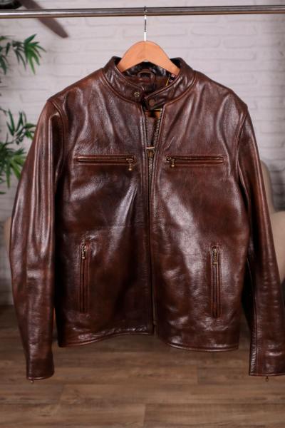 Blouson style motard en buffle aspect vieilli