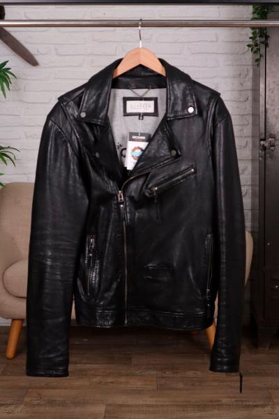 Blouson style biker en cuir coupe skinny