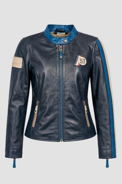 Giacca in pelle da donna Michel Vaillant blu royal effetto vintage