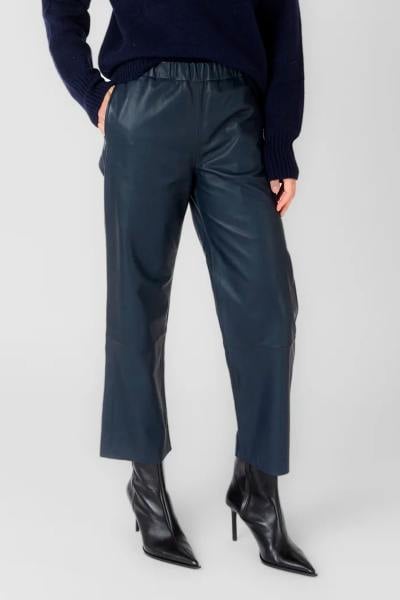 Blaue Damen-Lederhose mit elastischem Bund