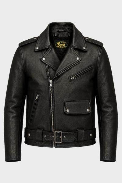 Giubbotto in cuoio Buco J-27R - Cow Milled nero, eredità delle unità motociclistiche di polizia