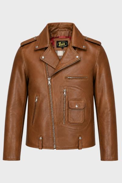 Giubbotto in cuoio Buco J-21R - Cow Vintage cognac, tono caramello dorato e luminoso