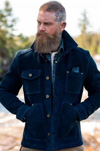 Giacca da lavoro in pelle scamosciata blu navy