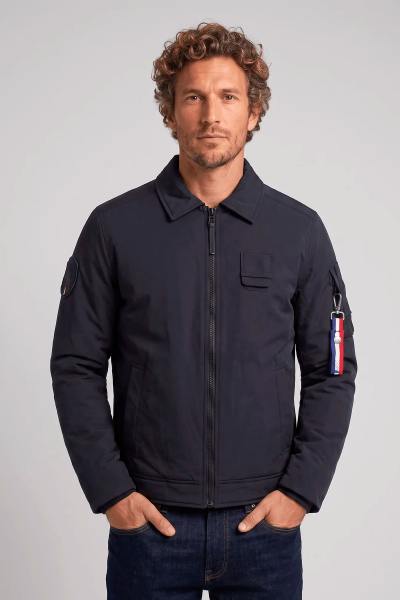 Marineblaue, leichte Polyesterjacke mit Hemdkragen