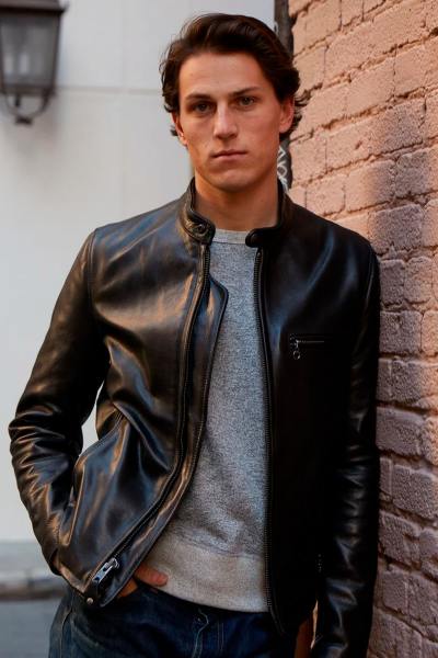 Chaqueta estilo cafe racer de piel de vacuno negra, fabricada en EE. UU.