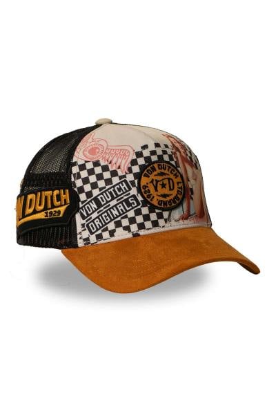 Truckerkappe mit schwarzem und senffarbenem Aufdruck