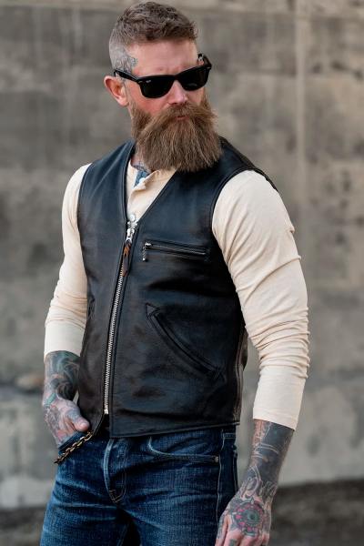 Chaleco de piel de vaca negro para hombre