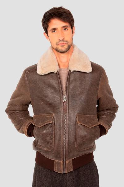 Blouson aviateur en mouton double face marron