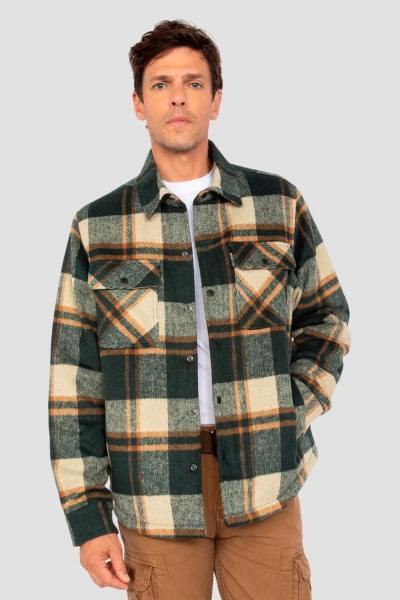 Grün kariertes Overshirt mit Sherpa-Futter