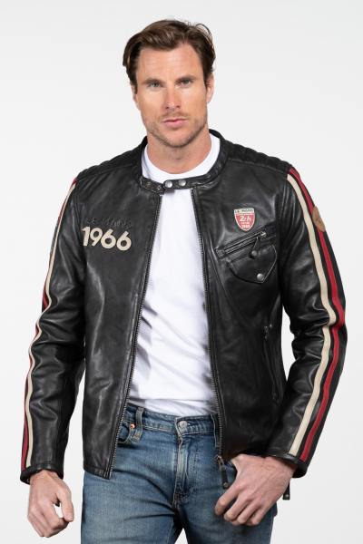 Schwarze Lederrennjacke, 24-Stunden-von-Le-Mans-Edition