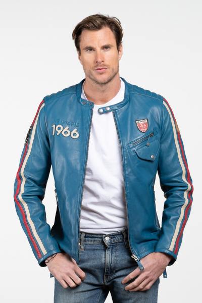 Rennlederjacke in Ozeanblau, 24-Stunden-von-Le-Mans-Edition
