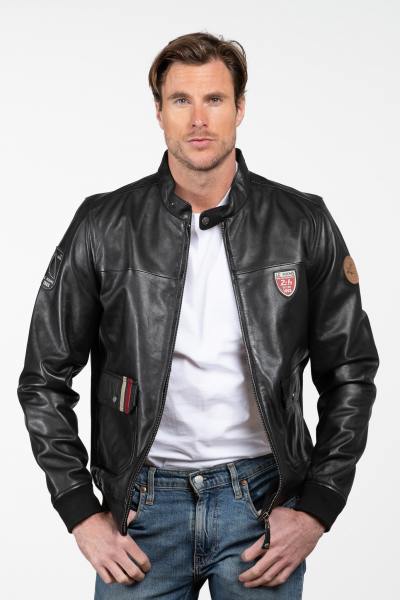 Schwarze Rennlederjacke für Herren, 24 Stunden von Le Mans