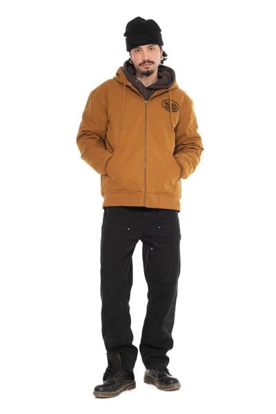 Veste capuche marron en canvas doublée carreaux