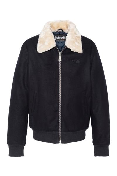 Blouson aviateur laine et polyester navy