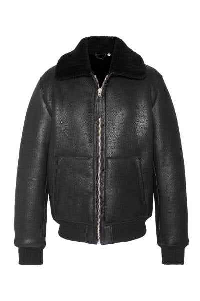 Schwarze Bomberjacke im Pilotenstil aus Shearling