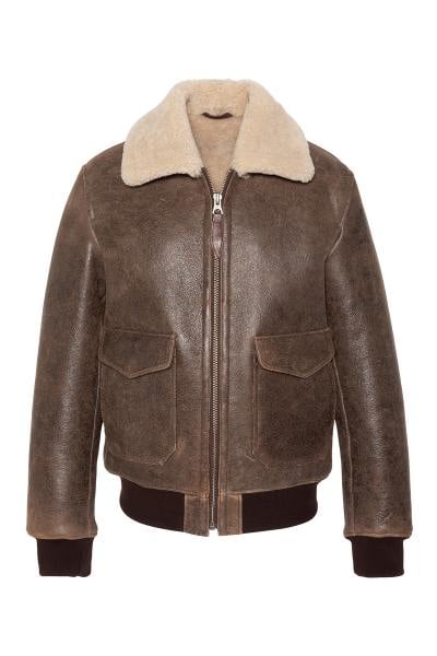 Braune, doppelseitige Fliegerjacke aus Schaffell