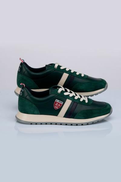 Sneakers in pelle di vacchetta verde stile racing