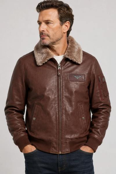 Blouson aviateur en cuir marron style classique