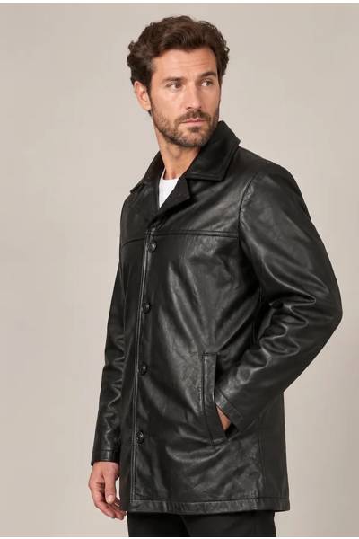 Giacca 3/4 in pelle nera da uomo