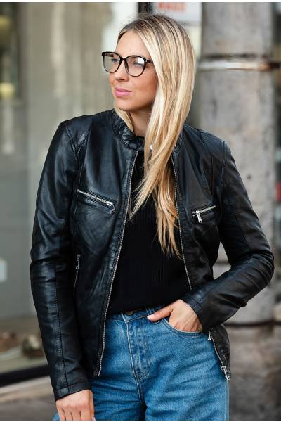 Schwarze Damenjacke aus Schafleder