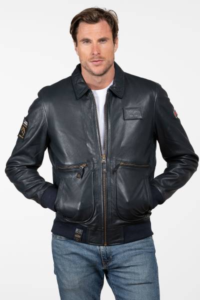 Schwarze Lederjacke mit Hemdkragen