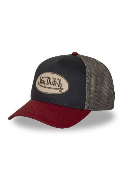Cappellino trucker rosso e grigio con logo ricamato