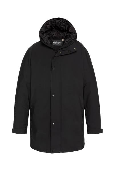 Schwarze mittellange 2-in-1-Nylon-Parka mit Steppjacke