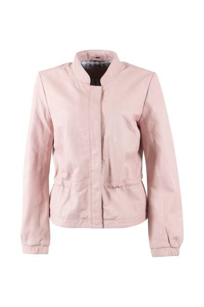 Veste femme en cuir d'agneau rose poudré à fermeture dissimulée