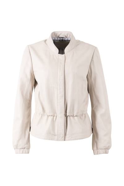 Veste femme en cuir d'agneau écru à fermeture dissimulée sous patte