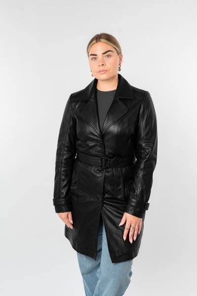 Manteau femme en cuir noir inspiré du Trench coat