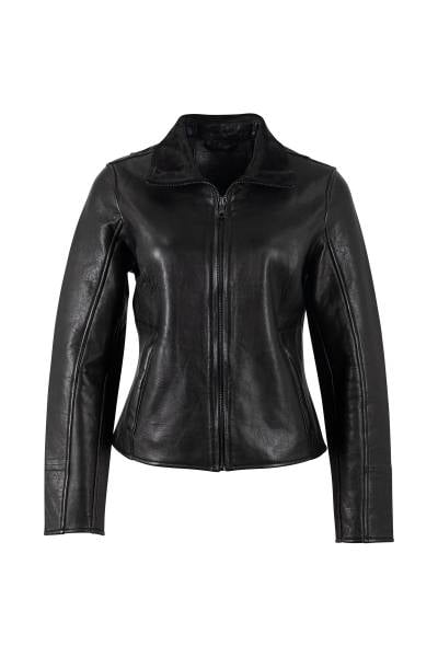 Blouson femme en cuir d'agneau noir épuré