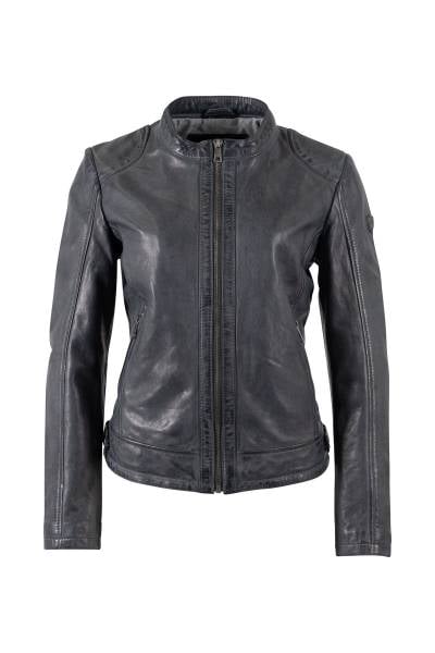 Blouson femme en cuir d'agneau gris-bleu délavé