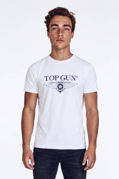Weißes T-Shirt aus Textil mit grauem Logo