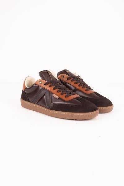 Herren-Sneaker aus kastanienbraunem und cognacfarbenem Leder